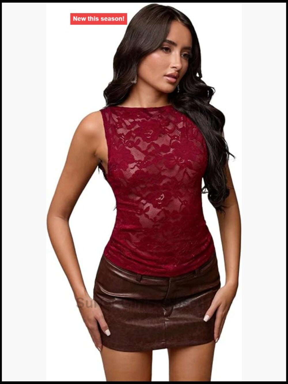 Women's Lace Sleeveless Tank Top Sheer See Through Slim Fit Y2K Top
